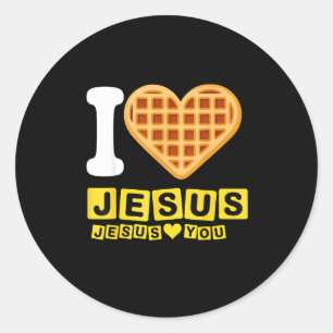 I Love Jesus Waffle Heart  Classic Round Sticker