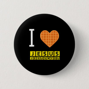 I Love Jesus Waffle Heart Funny Christian Breakfas 6 Cm Round Badge