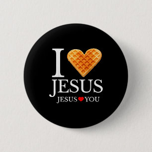 I Love Jesus Waffle Heart Funny Christian Breakfas 6 Cm Round Badge
