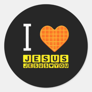 I Love Jesus Waffle Heart Funny Christian Breakfas Classic Round Sticker