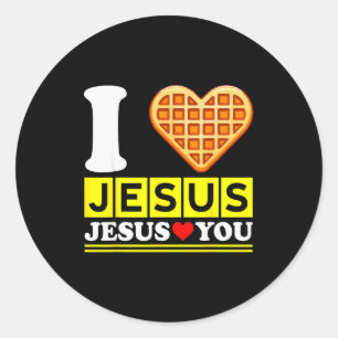 I Love Jesus Waffle Heart Funny Christian Breakfas Classic Round Sticker