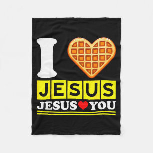 I Love Jesus Waffle Heart Funny Christian Breakfas Fleece Blanket