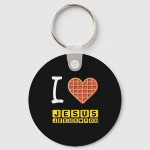 I Love Jesus Waffle Heart Funny Christian Breakfas Key Ring