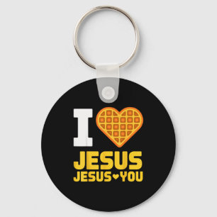 I Love Jesus Waffle Heart Funny Christian Breakfas Key Ring