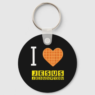 I Love Jesus Waffle Heart Funny Christian Breakfas Key Ring