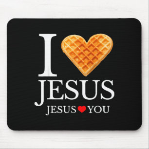 I Love Jesus Waffle Heart Funny Christian Breakfas Mouse Mat