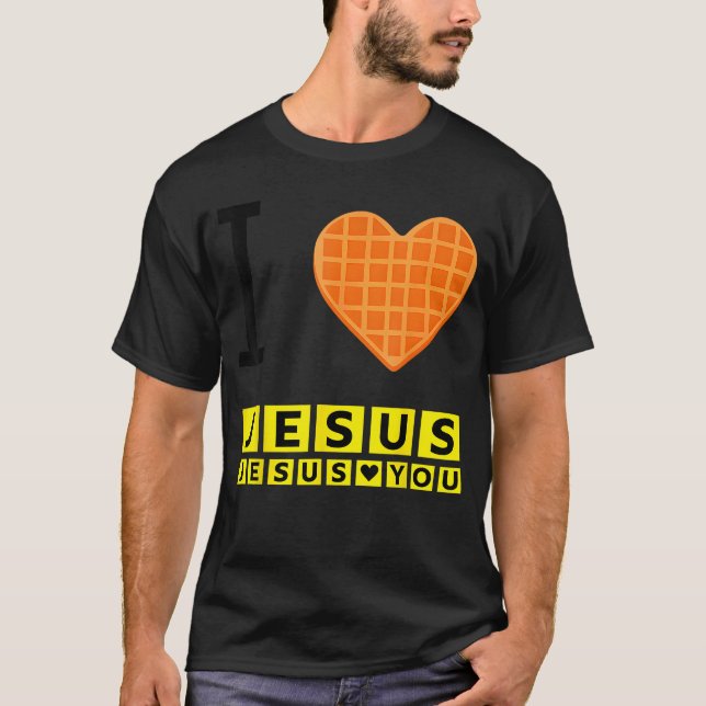 I Love Jesus Waffle Heart Funny Christian Breakfas T-Shirt (Front)