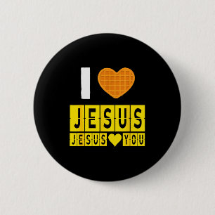 I Love Jesus Waffle Heart Jesus Loves You Funny Br 6 Cm Round Badge