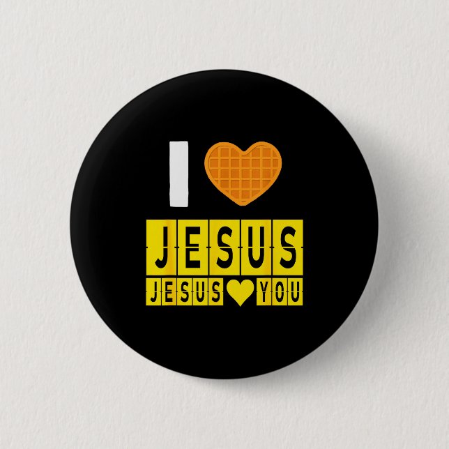 I Love Jesus Waffle Heart Jesus Loves You Funny Br 6 Cm Round Badge (Front)