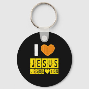 I Love Jesus Waffle Heart Jesus Loves You Funny Br Key Ring