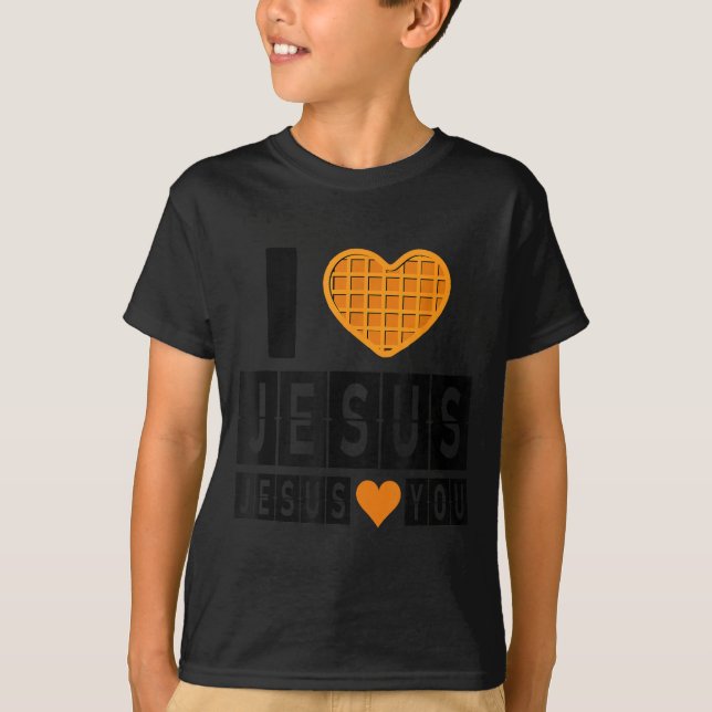 I Love Jesus Waffle Heart Jesus Loves You Funny Br T-Shirt (Front)