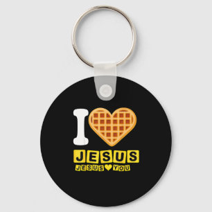 I Love Jesus Waffle Heart Key Ring