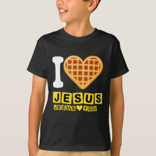 I Love Jesus Waffle Heart T-Shirt