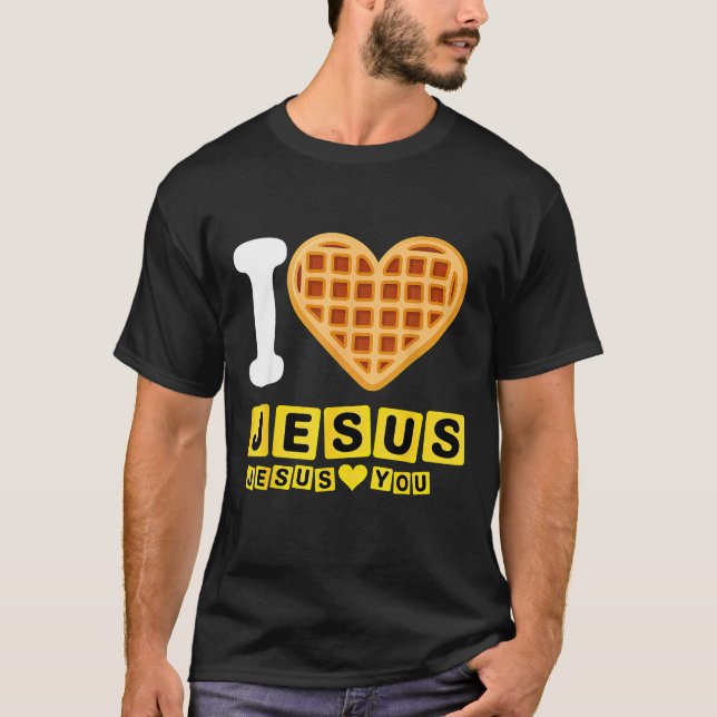 I Love Jesus Waffle Heart  T-Shirt (Front)