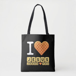 I Love Jesus Waffle Heart Tote Bag