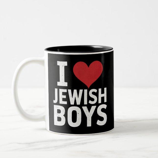 I Love Jewish Boys I Heart Jewish Boys Hanukkah Two-Tone Coffee Mug (Left)