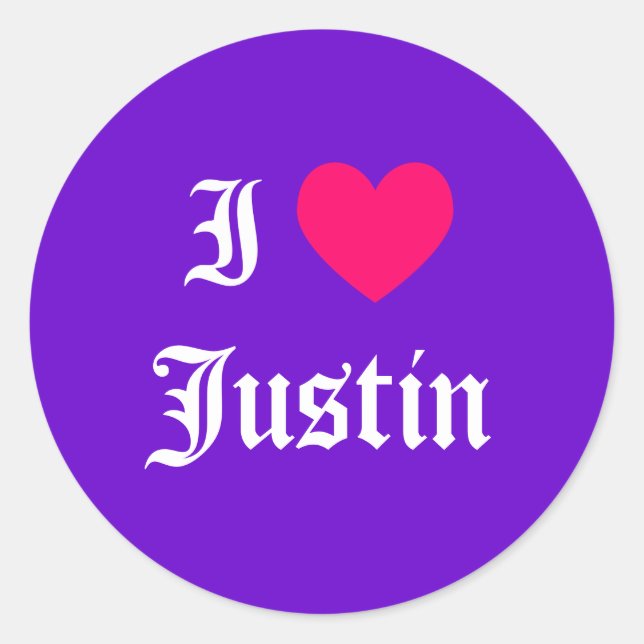 I Love Justin Classic Round Sticker (Front)