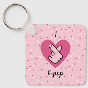 I Love K-pop Pink Finger Heart Pink Black Key Ring