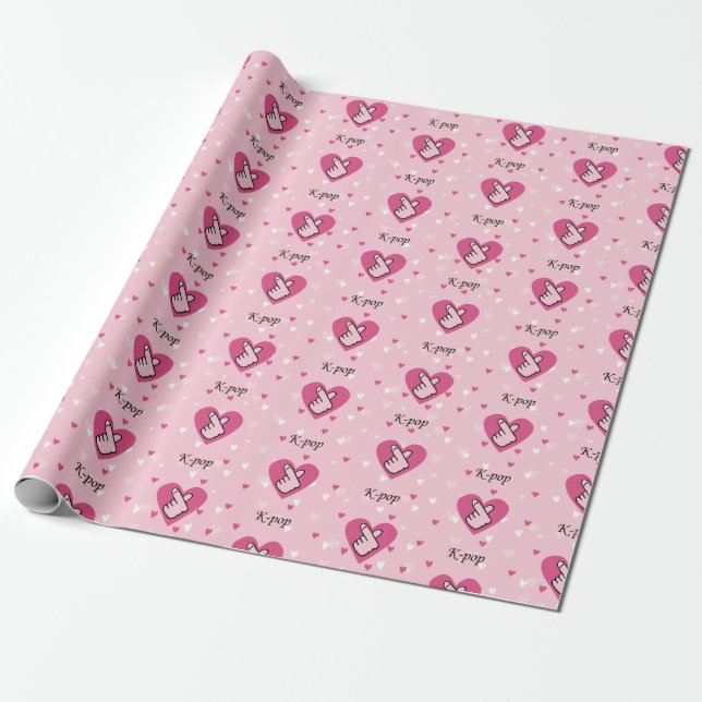 I Love K-pop Pink Finger Heart Wrapping Paper (Unrolled)