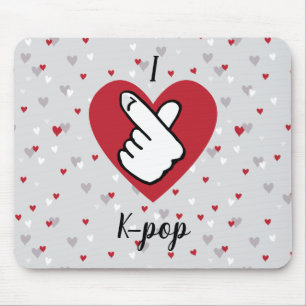 I Love K-pop Red Grey Finger Heart Mouse Pad