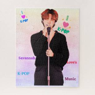 "I Love K-Pop" Singer with Music Notes Puzzle