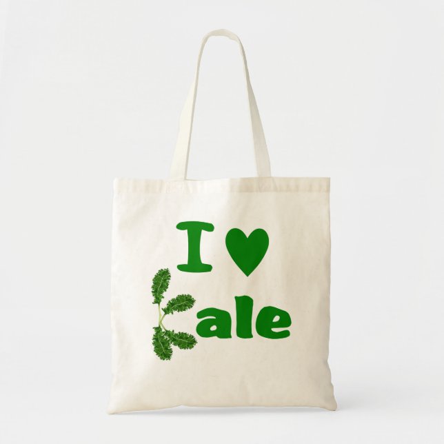 I Love Kale (I Heart Kale) Reusable Grocery Cloth Tote Bag (Front)