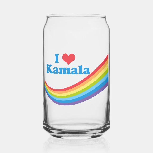 I Love Kamala Cute Election Rainbow Can Glass (Front)