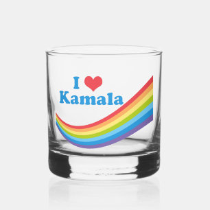 I Love Kamala Cute Election Rainbow Whiskey Glass