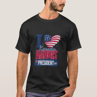 I Love Kamala Harris 2024 For President USA Flag T T-Shirt