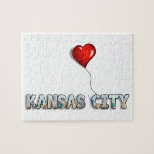 I Love Kansas City with KC Skyline Inside Letters Jigsaw Puzzle