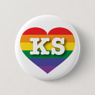 I love Kansas Gay Pride Rainbow Heart 6 Cm Round Badge
