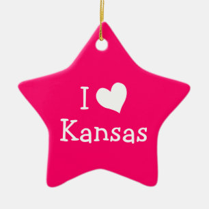 I Love Kansas on Pink Ceramic Tree Decoration
