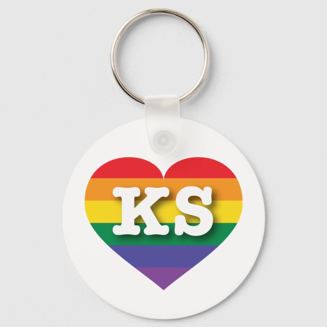 I Love Kansas Rainbow Heart Key Ring (Front)