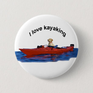 I love kayaking (yellow lab) 2 6 cm round badge