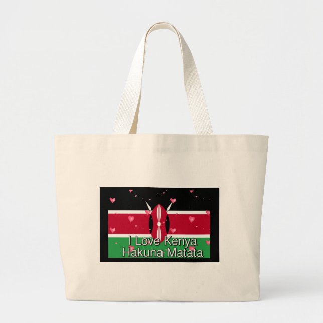 I Love Kenya and "Hakuna Matata" Art Print Large Tote Bag (Front)