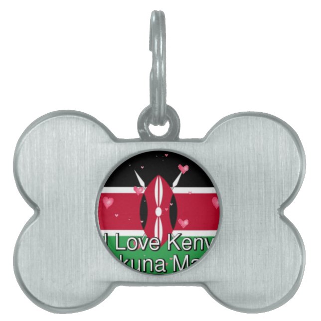 I Love Kenya and "Hakuna Matata" Art Print Pet Name Tag (Front)