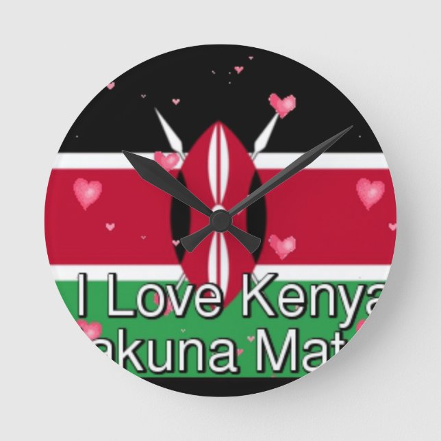 I Love Kenya and "Hakuna Matata" Art Print Round Clock (Front)