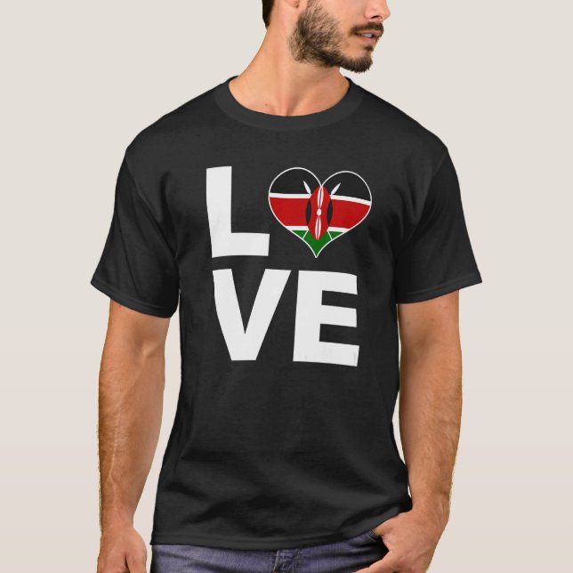 I Love Kenya Heart Flag Kenya T-Shirt (Front)