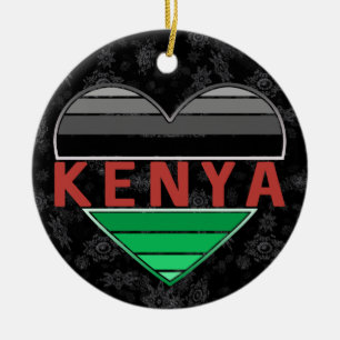 I Love Kenya, Kenyan Heart T-Shirt Ceramic Tree Decoration