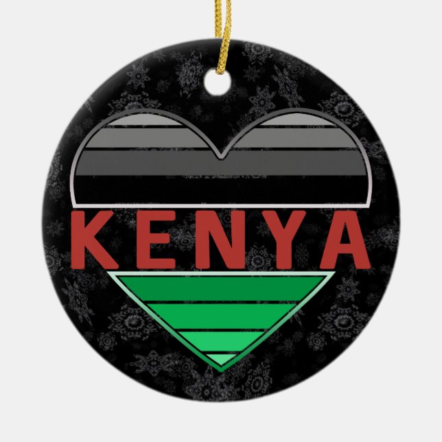 I Love Kenya, Kenyan Heart T-Shirt Ceramic Tree Decoration (Front)