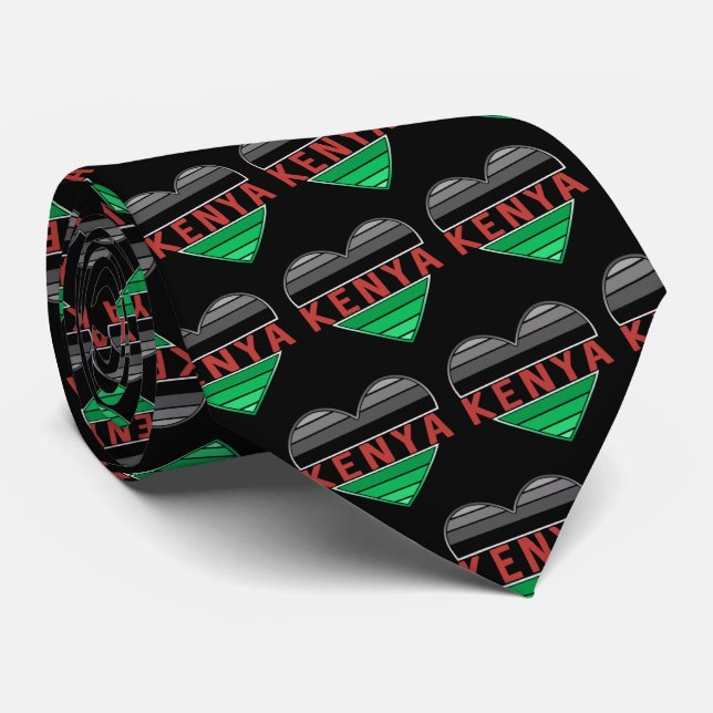 I Love Kenya, Kenyan Heart T-Shirt Tie (Rolled)