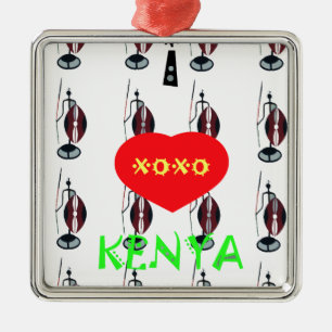 I Love Kenya Maasai Art Print Metal Tree Decoration