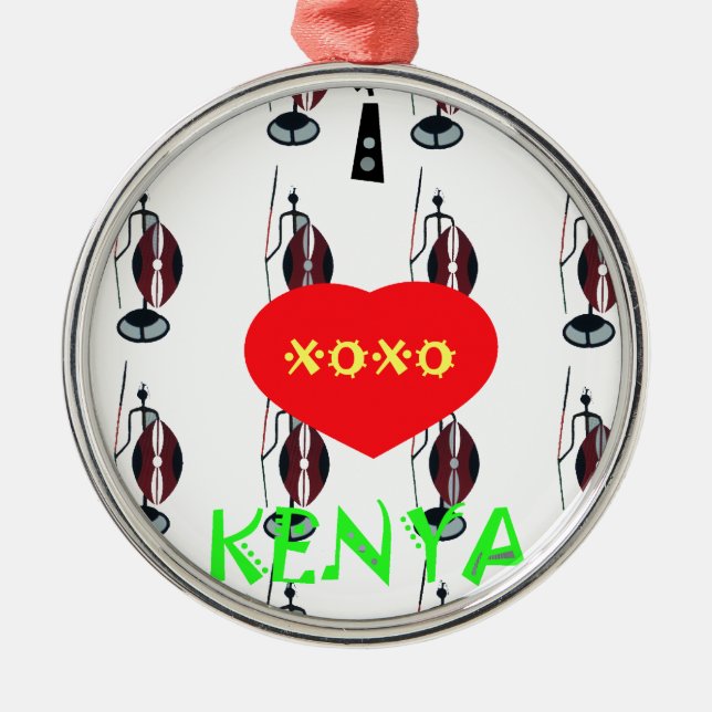 I Love Kenya Maasai Art Print Metal Tree Decoration (Front)