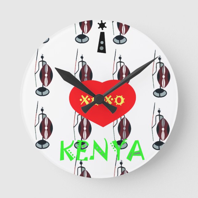 I Love Kenya Maasai Art Print Round Clock (Front)