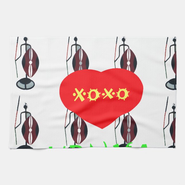 I Love Kenya Maasai Art Print Tea Towel (Horizontal)