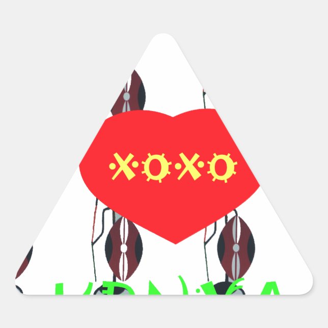 I Love Kenya Maasai Art Print Triangle Sticker (Front)
