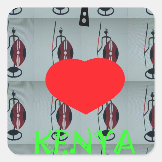 I Love Kenya Square Sticker (Front)