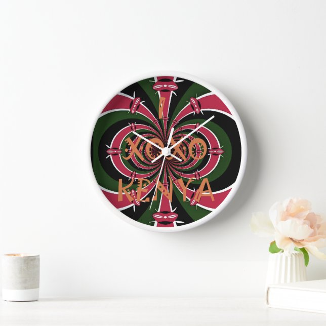 I Love Kenya XOXO Black Red Green Flag Colours Clock (Home)