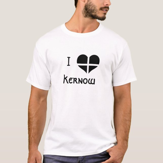 I Love Kernow Cornwall St Piran Flag Heart T-Shirt (Front)