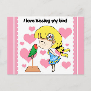 I love kissing my bird cute cartoon postcard